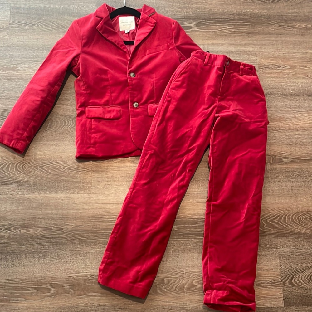 Janie and Jack Size 10 Red Velvet Suit